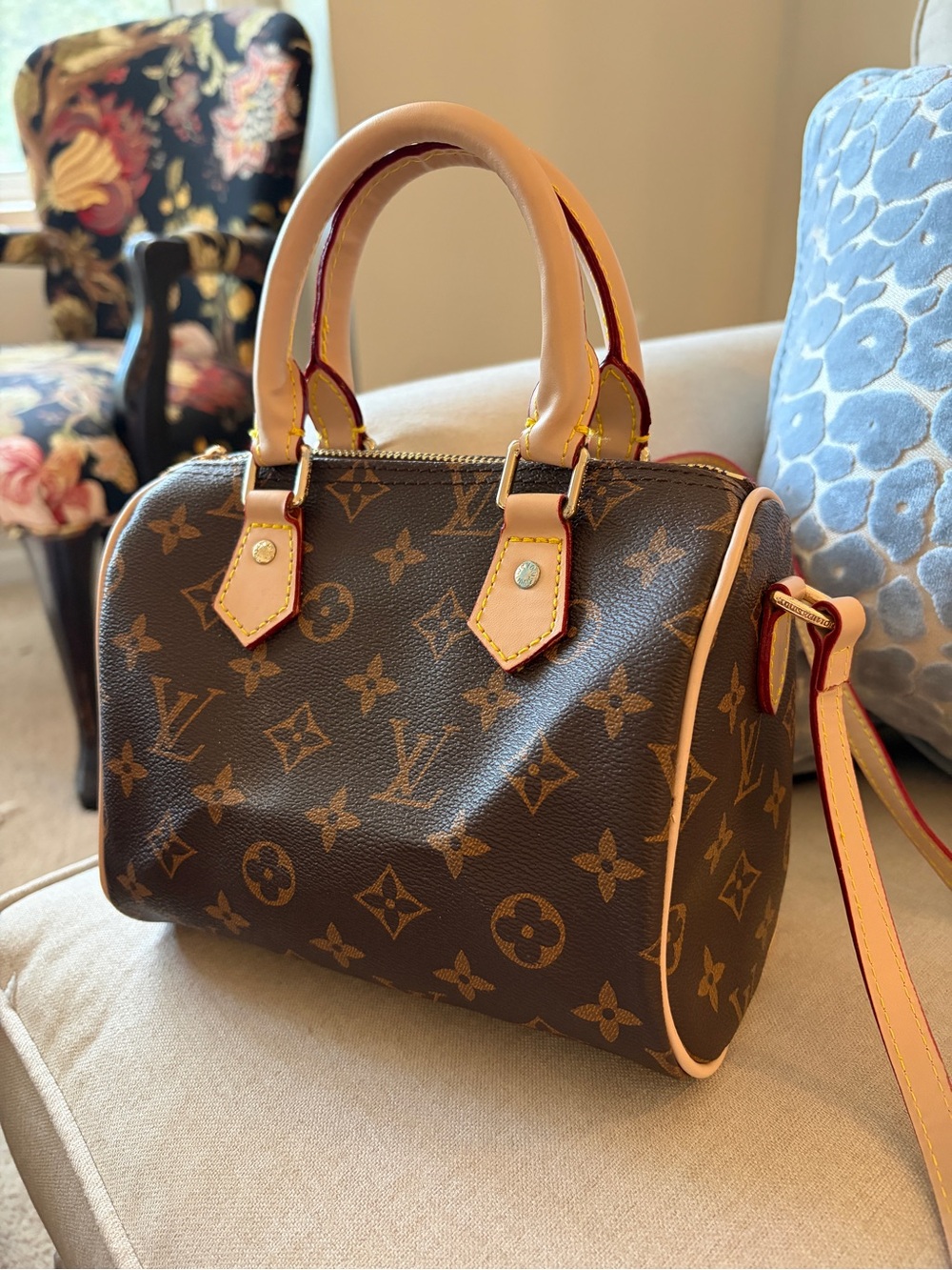 “LV Speedy 20” Brown Monogram Canvas Satchel Handbag